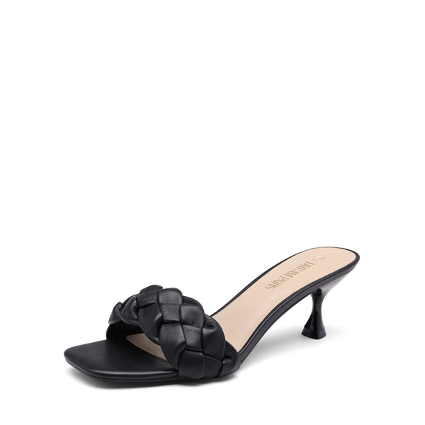 Rhinestone Open Toe Kitten Heel Mule Sandals - BLACK PU -  0